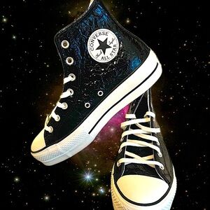 Black Converse Chuck Taylor All Star Lift Platform Crinkled Leather Hightop Shoe